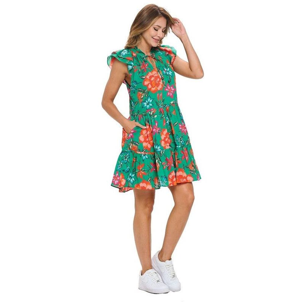 Green Tiered Mini Dress by Aryeh NWT